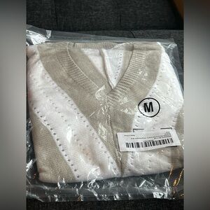 Elegant V-Neck Sweater in Cream and White